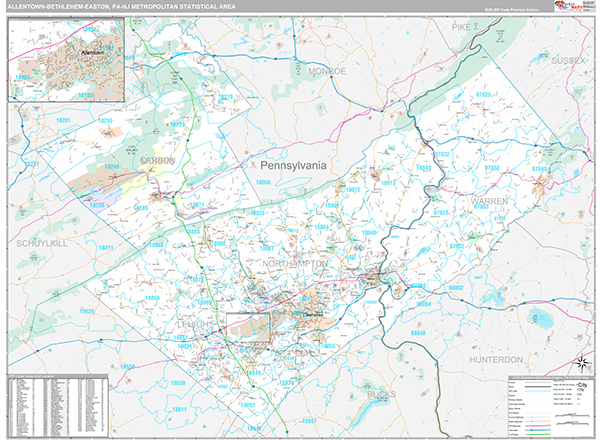 Allentown-Bethlehem-Easton Metro Area Wall Map